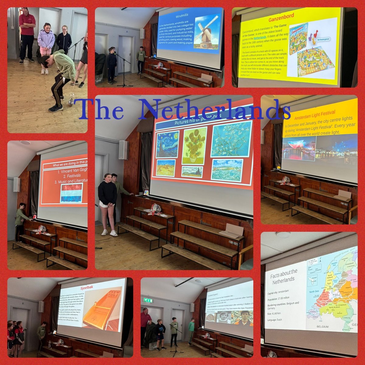 Presenting Projects on the Netherlands 🇳🇱: Mr. Whelan’s 5th &amp; 6th Class did a great job of presenting their projects on the Netherlands at the recent whole school ‘Teacht le Chéile’/Assembly. Their group, digital projects were excellent as were their general presentation