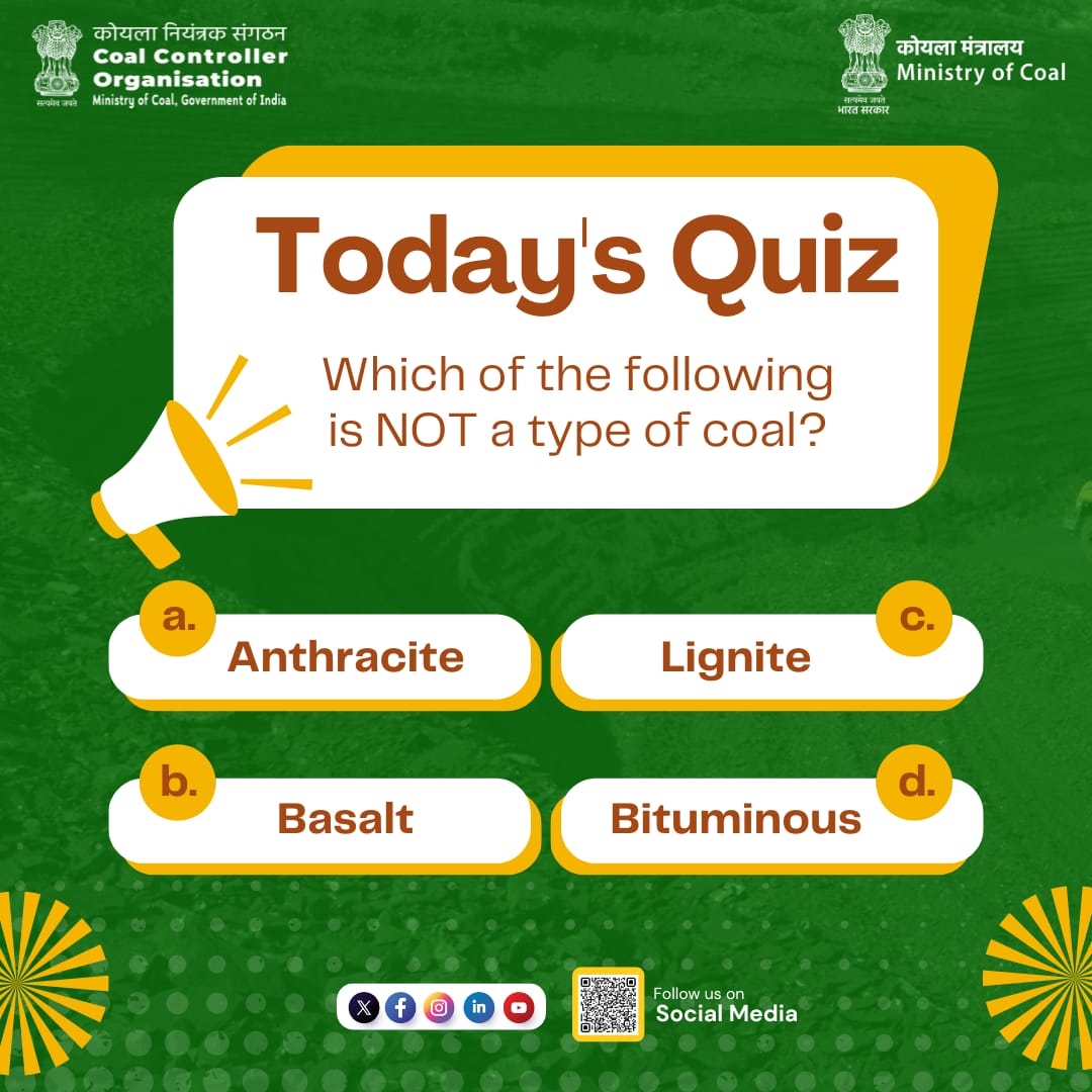 CCO_MoC's tweet image. Think you know your coal facts?
Only one of these isn&apos;t a coal type – can you spot it?
Comment your answer and tag a friend to challenge them too!
#QuizTime #CoalFacts #TestYourKnowledge #MinistryOfCoal #Cco