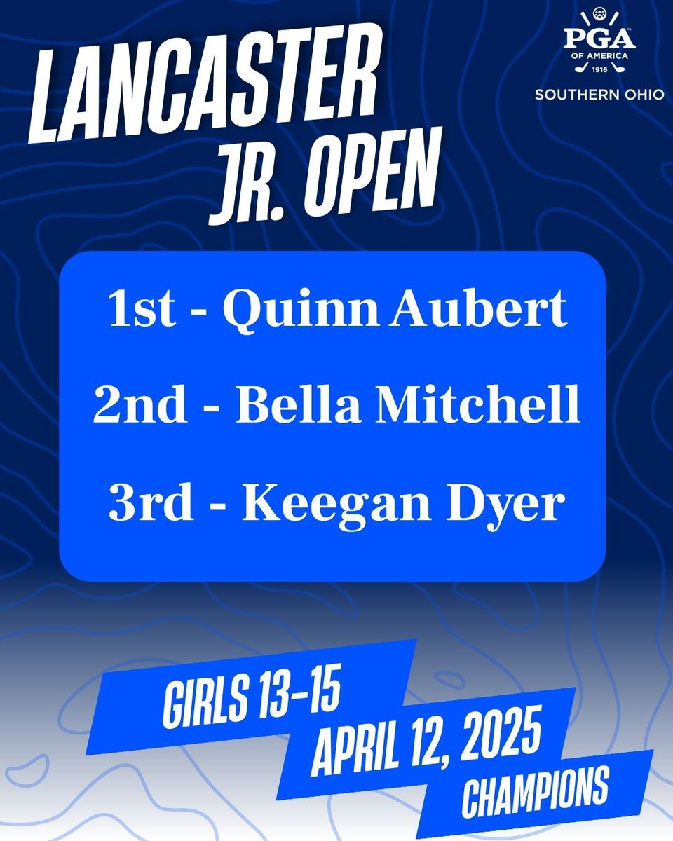 Southern Ohio PGA Junior Tour (@sopgajrtour) on Twitter photo How about these girls! Starting their year off right on the SOPGA Jr. Tour with top finishes at the Lancaster Jr. Open! How about these girls! Starting their year off right on the SOPGA Jr. Tour with top finishes at the Lancaster Jr. Open!
