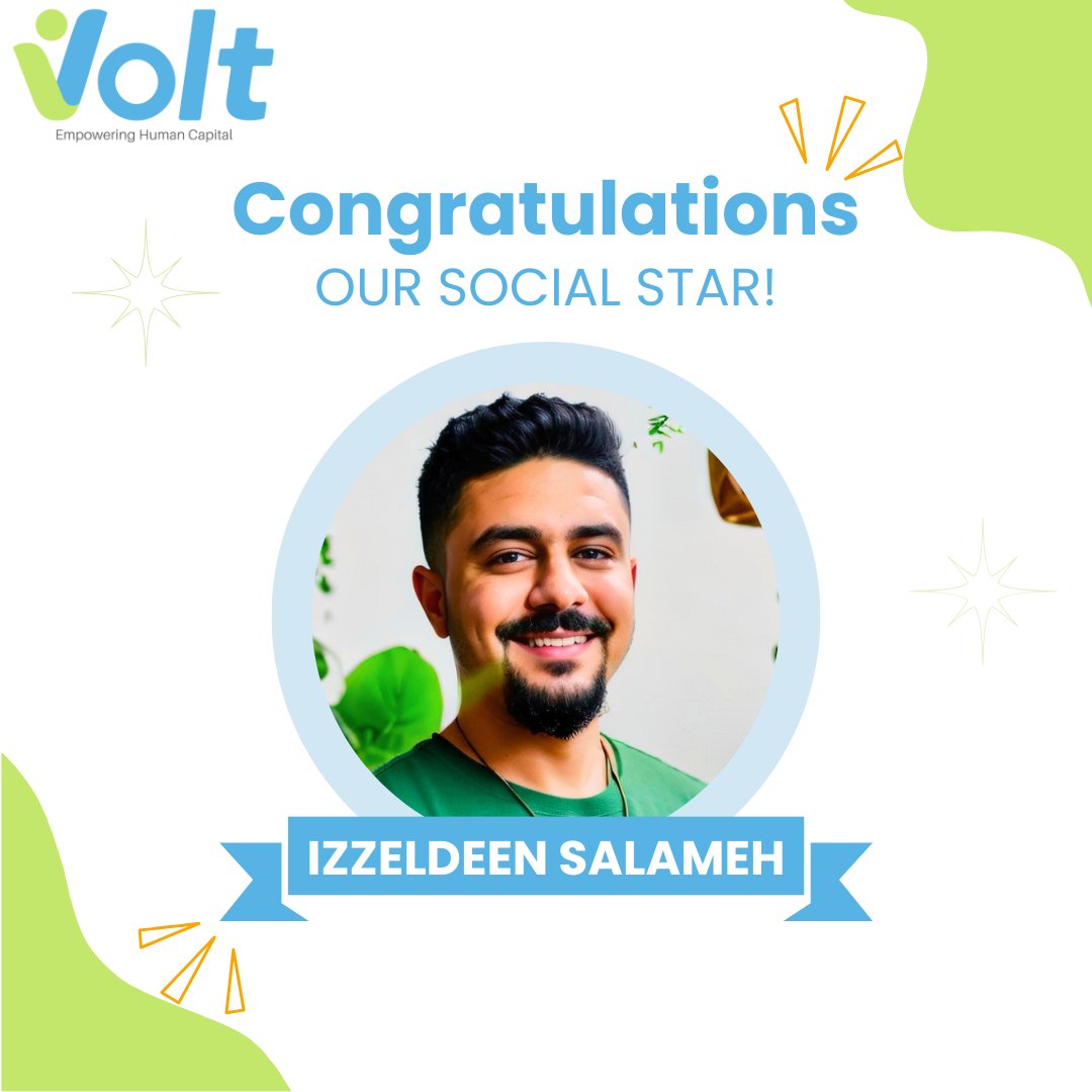 HrmsVolt's tweet photo. Congrats to Izzeldeen Salameh, our Social Star of the Quarter🌟! Your creativity and dedication shine through every post! 👏✨
#SocialStar #volthrms #humanresources #performancemanagemen #hrmanagement https://t.co/cHtWpjP1Da