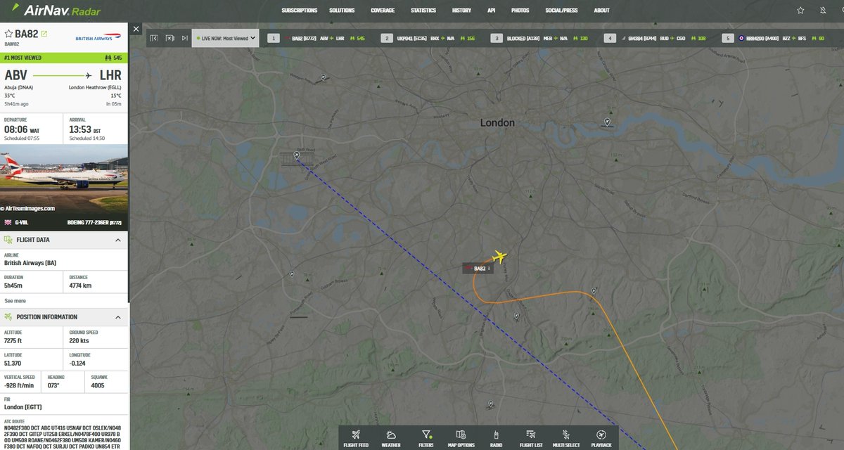 AvSourceNews's tweet photo. @AirNavRadar BA82 appears to be deviating, and looks to be burning altitude as quickly as possible.

https://t.co/Gd044Ajvz9

@AirNavRadar

#BritishAirways #BA82 #Abuja #London #AvGeek https://t.co/4EIoXwjLoJ