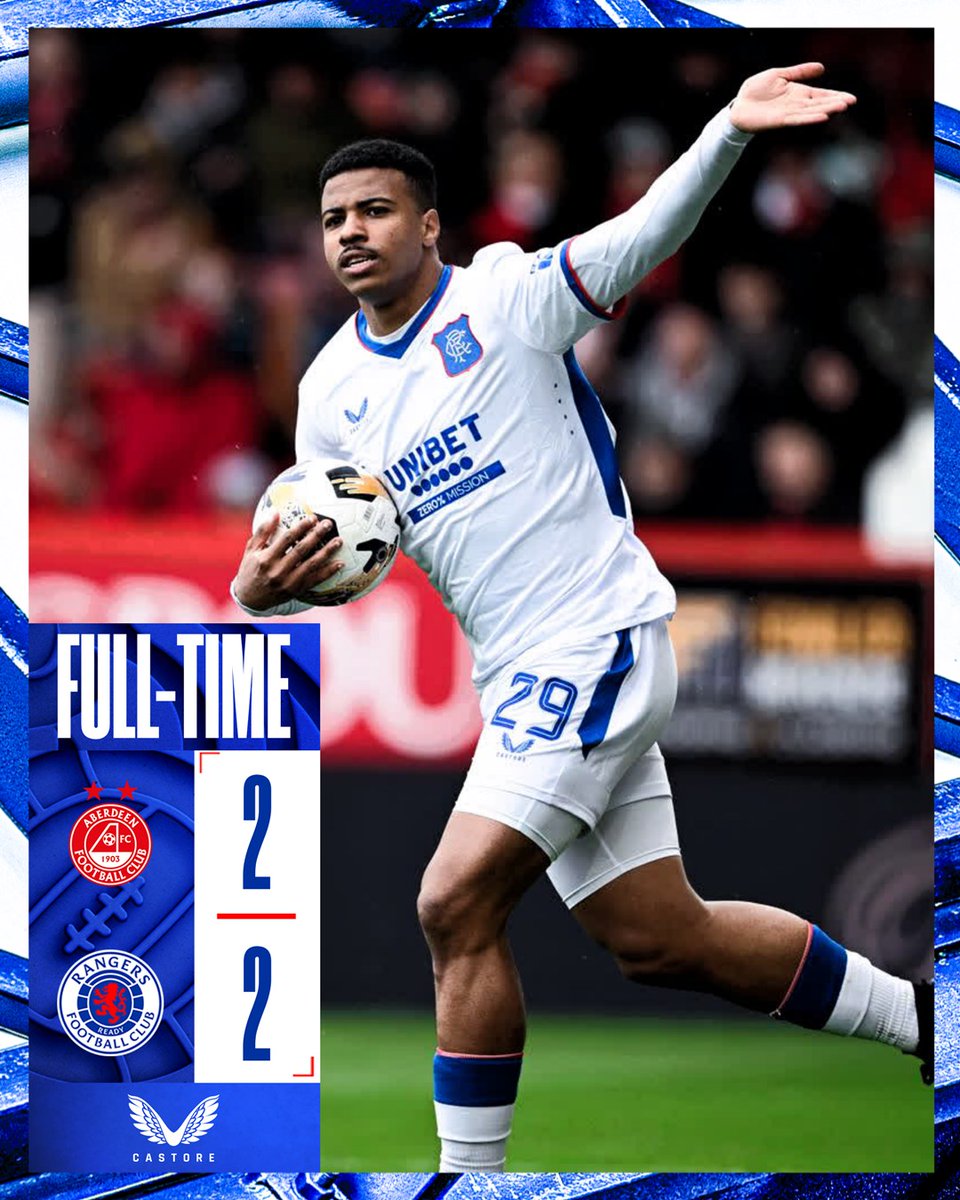 RangersFC's tweet photo. Full-Time: Aberdeen 2-2 Rangers

Igamane &amp; Hagi with our second-half goals at Pittodrie. https://t.co/92qHCo1xx6