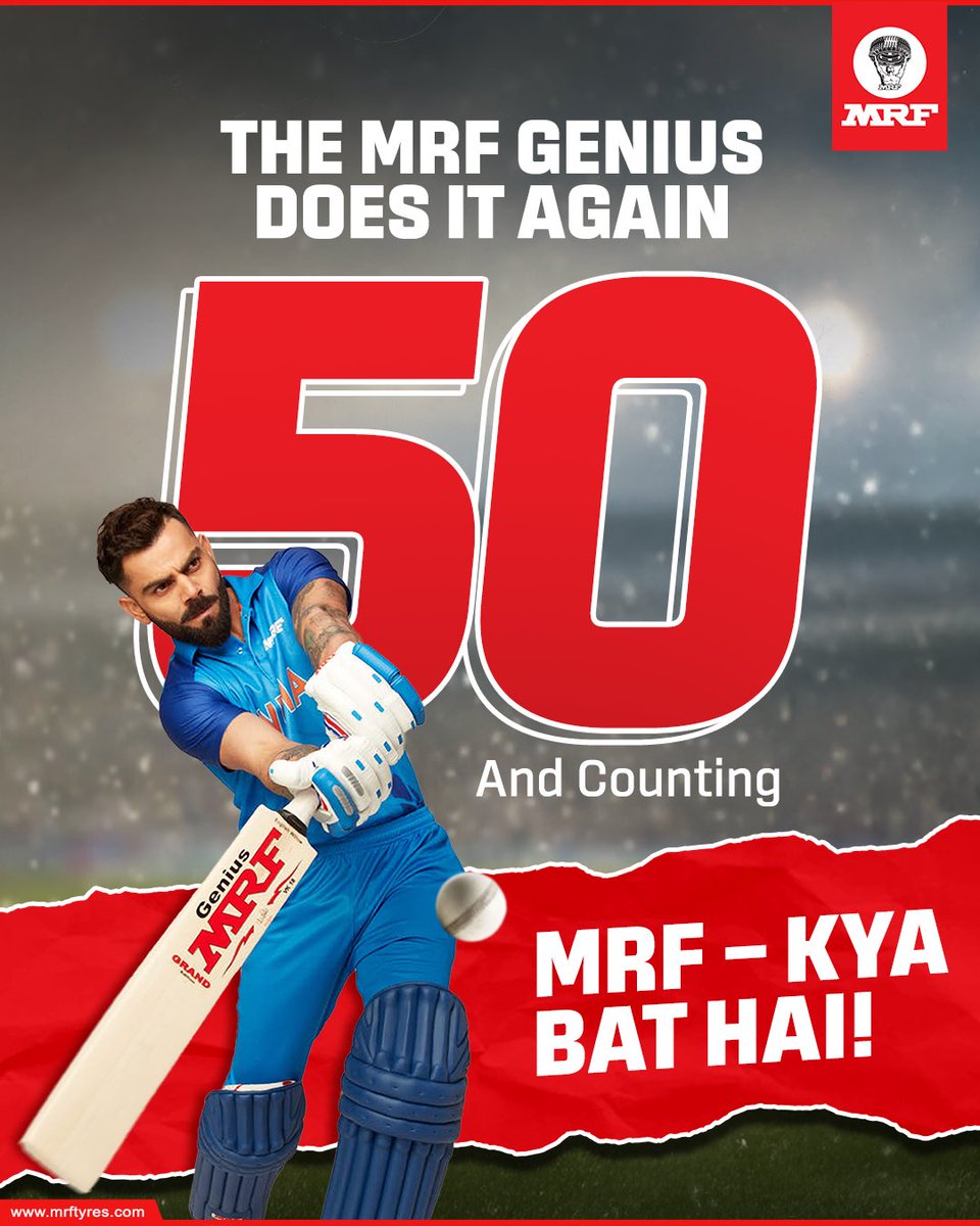 MRFWorldwide's tweet image. One more fifty, another record closer. MRF GENIUS  keeps performing. #LegendInAction

#MRF #MRFTyres #ViratKohli 🐐#KingKohli #HalfCentury #HalfWayToGlory