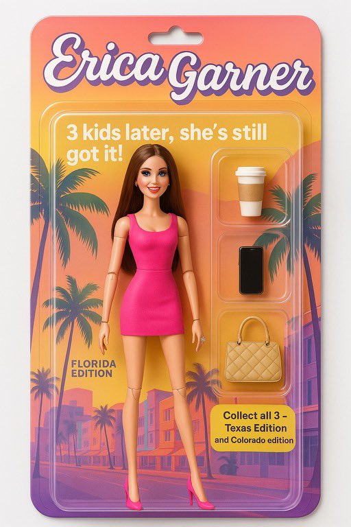 TheEricaGarner's tweet photo. Mommy as a Barbie! I jumped on the AI Barbie maker trend, here’s mine. Florida edition 🌴 #dolltrend #florida #barbie https://t.co/zJyhjiQJFz