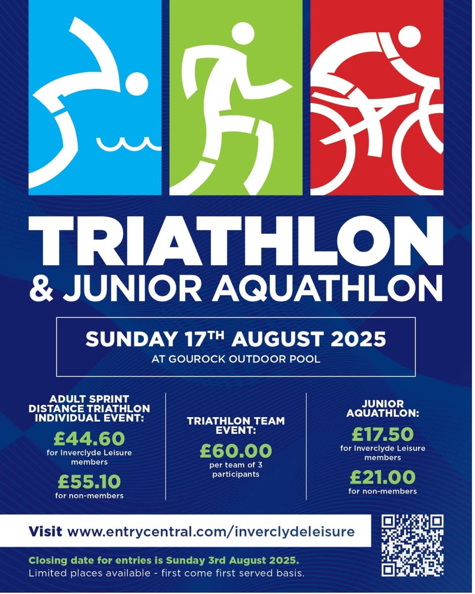 Discover Inverclyde (@discinverclyde) on Twitter photo The Inverclyde Triathlon & Junior Aquathlon is back on Sunday 17th August 2025 at <a href="/InverclydeL/">Inverclyde Leisure</a> Gourock Outdoor Pool.
discoverinverclyde.com/whats-on/event…
<a href="/VisitScotland/">VisitScotland</a> | <a href="/Scotland/">Brand Scotland 🏴</a>
#DiscoverInverclyde #Gourock #Scotland #ScotlandIsCalling The Inverclyde Triathlon & Junior Aquathlon is back on Sunday 17th August 2025 at <a href="/InverclydeL/">Inverclyde Leisure</a> Gourock Outdoor Pool.
discoverinverclyde.com/whats-on/event…
<a href="/VisitScotland/">VisitScotland</a> | <a href="/Scotland/">Brand Scotland 🏴</a>
#DiscoverInverclyde #Gourock #Scotland #ScotlandIsCalling