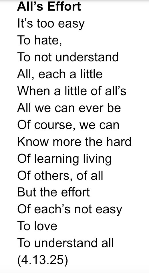 MonteSyrie's tweet photo. Today’s poem.
Love’s effort (but we need love now more than ever).
#CreativeConduit https://t.co/uyB7fruDLD