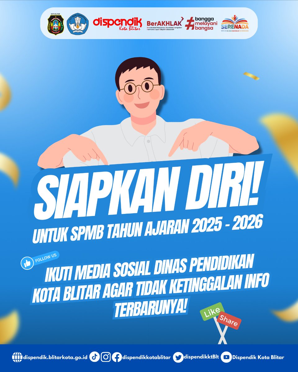 dispendikktBlt's tweet photo. Sudah siap untuk SPMB Kota Blitar 2025?
Pantau terus media sosial Dinas Pendidikan Kota Blitar untuk informasi selanjutnya! ☝️😃 https://t.co/jkm68QZ9ER