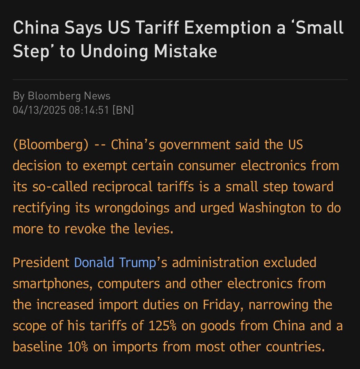 My goodness. 

China is going to make Donald beg and plead for mercy. 

Get ready for Xi to do some insane humiliation rituals on Donald all week long.