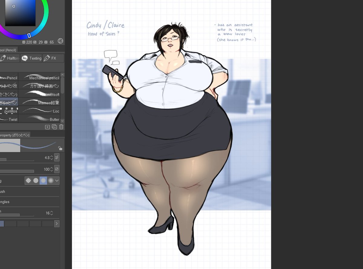 i've been cooking a new office gal oc who has been on my mind for a while...