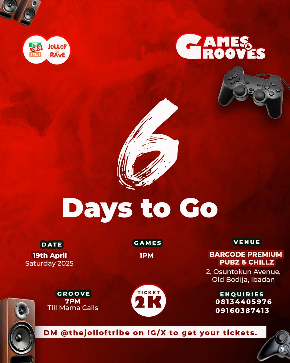 TheJollofTribe's tweet photo. Don’t be Told, we outside on Saturday. April 19 

Get your tickets now!!!! https://t.co/RXFyed2WSl

#jolloftribe #jollofandRave #gamesandgrooves #ibadan #fypppppppppppppppppppppppppppppppppppppppppppppppppppppppppppppppppppppp #fypシ❤️💞❤️ #fypツ https://t.co/2RcKHelkSf