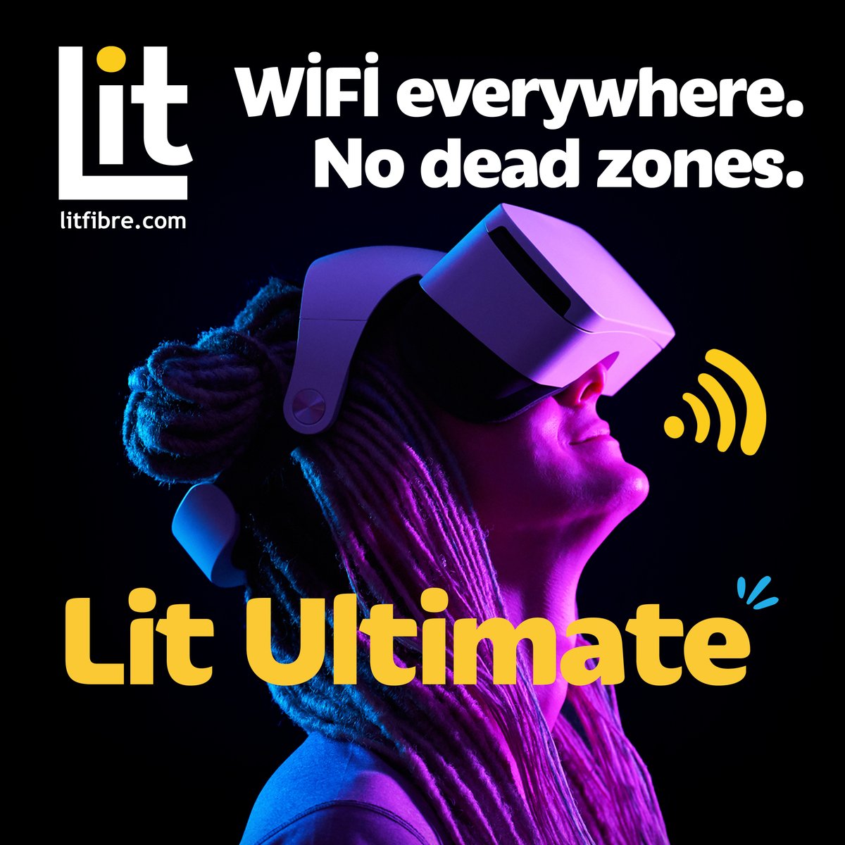 WiFi that reaches further 🚀 Dead zones? Not with #LitUltimate. Get whole-home coverage with WiFi 6 and two powerful extenders. Whether you’re in the garden, attic, or tucked up in bed, your connection stays rock-solid. Let’s get started with Lit Ultimate: litfibre.com/lit-ultimate/