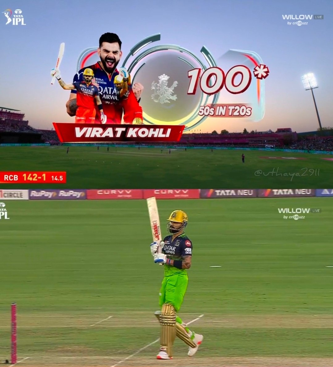 Epuraaaaaa's tweet photo. 100 50s in T20s for the CHASE MASTER !! 

#ViratKohli 
#GOAT 
#RRvsRCB 
#TheChaseMaster https://t.co/vLlevYSRiX