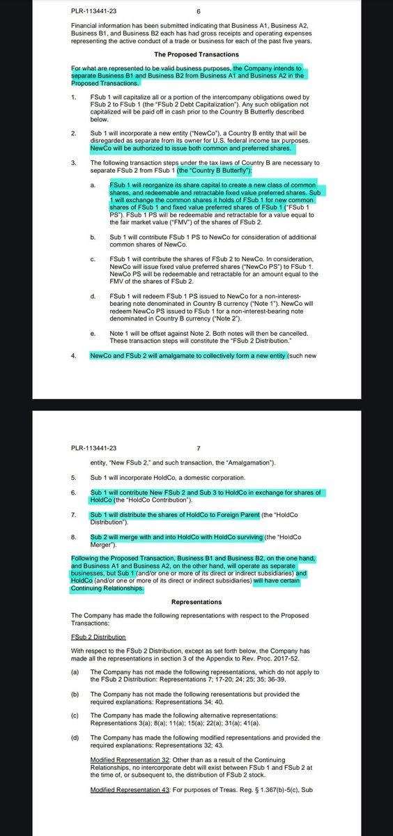 BobbyCat42's tweet photo. Putting more pieces together 
👷‍♂️🦋🧩🧸

IRS #202404005 was ruled on 10/27/23 and released for public view on 1/26/24 in response to a request for rulings on federal income tax consequences of proposed transactions dated June 30, 2023. (The day after the 202339007 ruling)

Here is the summary from Grok:

Structure and Entities:

• Foreign Parent: A publicly traded corporation and the parent of a worldwide group of entities.

• Sub 1 and Sub 2: U.S. domestic corporations owned by Foreign Parent, with Sub 1 owning Sub 2.

• FSub 1 and FSub 2: Foreign subsidiaries of Sub 1, treated as disregarded entities for U.S. federal tax purposes.

• HoldCo: A domestic corporation owned by Sub 1.

• New FSub 2: A new foreign entity to be created during the transaction.

• Business A1, A2, B1, B2: Operating businesses held by the entities.

Proposed Transactions: 

The transactions involve a series of steps to reorganize the corporate structure: 

• FSub 1 Debt Capitalization: FSub 1 capitalizes intercompany obligations owed by FSub 2. 

• Sub 1 Incorporates NewCo: Sub 1 forms a new Country B entity (NewCo) as a disregarded entity for U.S. tax purposes. 

• FSub 2 Reorganization: FSub 2 transfers assets to NewCo in a tax-free reorganization under Country B laws (the "Country B Butterfly"). 🦋

• FSub 2 reorganizes into a new class of common shares, which are split between Sub 1 and NewCo.

• Sub 1 contributes preferred shares (FSub 1 PS) to NewCo, and NewCo contributes shares to FSub 2. 

• FSub 1 redeems FSub 1 PS issued to NewCo for a non-interest-bearing note (Note 1), and NewCo redeems Note 1 for a new note (Note 2). 

• Amalgamation: NewCo and FSub 2 amalgamate to form New FSub 2. 

• Sub 1 Incorporates HoldCo: Sub 1 incorporates HoldCo as a domestic corporation. 

• Sub 1 Transfers to HoldCo: Sub 1 contributes New FSub 2 and Sub 3 to HoldCo in exchange for HoldCo stock (the "HoldCo Contribution"). 

• Sub 1 Distributes HoldCo Shares: Sub 1 distributes HoldCo shares to Foreign Parent (the "HoldCo Distribution"). 

• HoldCo Merger: HoldCo merges with and into Sub 1, with Sub 1 surviving (the "HoldCo Surviving Merger"). 

FSub 2 and HoldCo Distributions:

• FSub 2 Distribution: FSub 2 distributes stock to Sub 1, qualifying as a tax-free reorganization under IRC § 368(a)(1)(D) and § 355. 

• HoldCo Distribution: Sub 1 distributes HoldCo stock to Foreign Parent, also qualifying as a tax-free distribution under § 355. 

• Neither distribution results in gain or loss under § 361 or § 355, and the holding periods for the stock carry over. 

Rulings Requested: 

• The Country B Butterfly 🦋 qualifies as a tax-free reorganization for FSub 2. 

• The FSub 2 Distribution and HoldCo Distribution are tax-free under § 355 and § 368(a)(1)(D). 

• No gain or loss is recognized by the entities involved in the distributions.

• Earnings, profits, and basis are allocated per IRC § 312(h). 

Representations:
The company makes several representations, including that the transactions are not part of a plan to increase foreign tax credits, and the distributions meet the requirements of § 355 (e.g., continuity of interest, business purpose).

202339007, issued on June 29, 2023, likely provided general guidance on tax issues relevant to the PLR’s proposed transactions, such as the application of § 355 and § 368 to cross-border reorganizations involving disregarded entities. 

The taxpayer, aware of this guidance, submitted a PLR request on June 30, 2023, to confirm that their specific restructuring— involving the Country B Butterfly, FSub 2 Distribution, and HoldCo Distribution 🧸—would be tax-free. 

$BBBY $BBBYQ 🏴‍☠️🚀