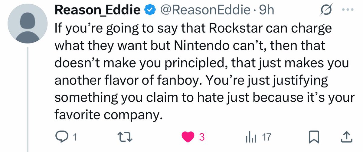 THIS is what some have openly admitted- it’s not about $80 at all, but rather that it’s NINTENDO increasing the cost, and to them a “Mario” game doesn’t warrant that based on their own internal bias.

A GTA game however, fits what they like and they will happily ignore a $100 tag