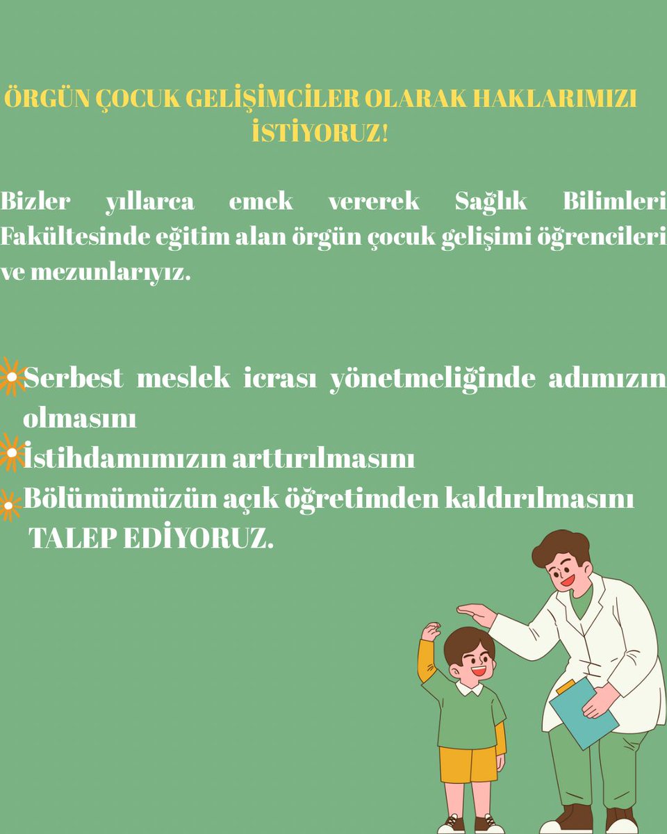 yunuss_emre2's tweet photo. Çocuk gelişimcileri çocuğun yüksek yararını gözeterek çocuğun bütün gelişim alanlarını takip eder ve gelişimlerine destek olur. Böyle bir meslek elemanın hiçe sayılması haksızlıktır
#CocukGelisimciyeYonetmelik https://t.co/KKga4CBjkm