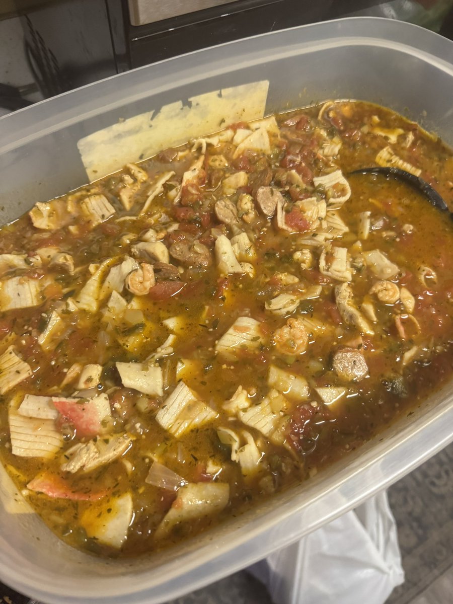 Homemade seafood chicken. And andouille sausage creole