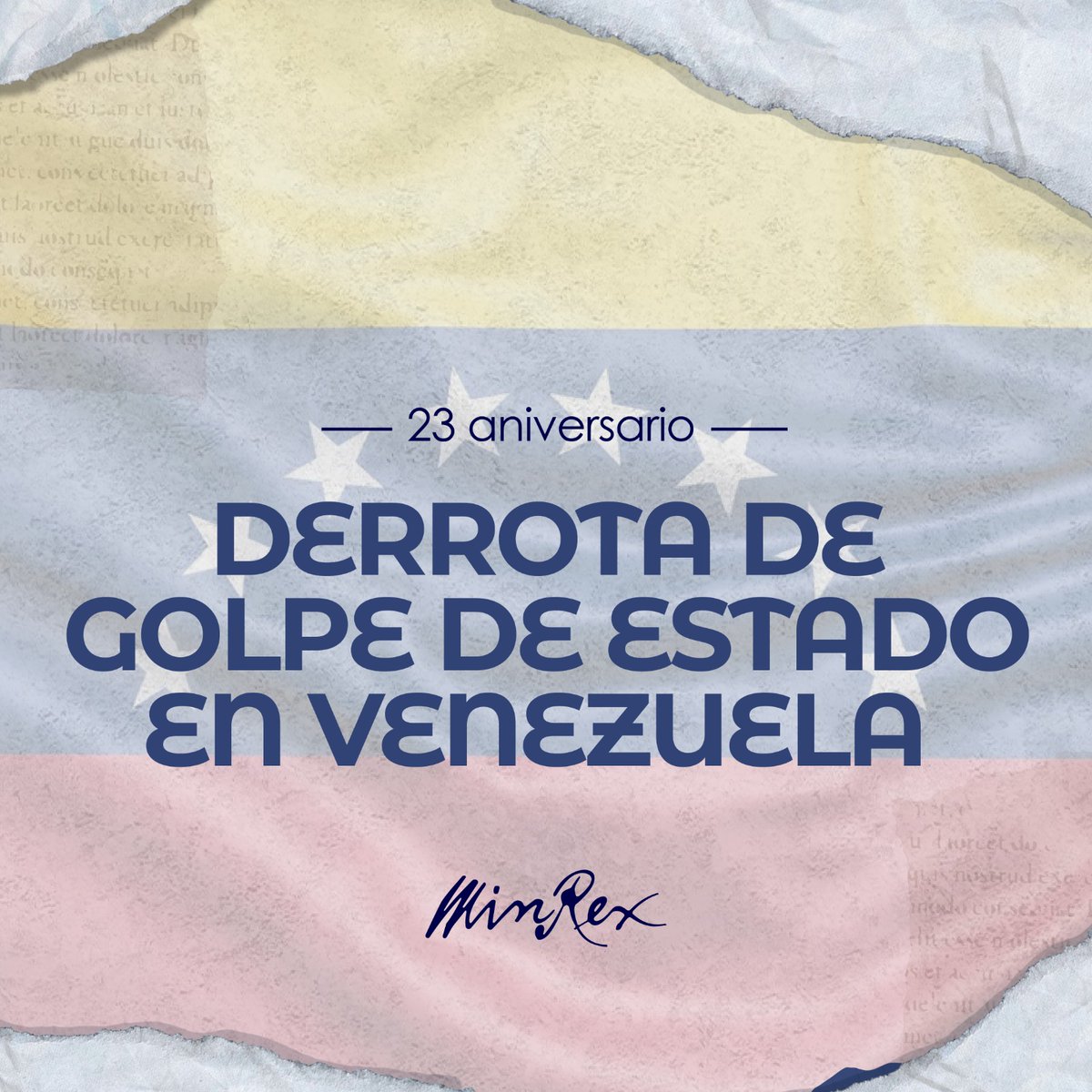 Hoy recordamos la derrota a la intentona golpista contra la Revolución Bolivariana hace 23 años.

El bravo pueblo de Bolívar salió a las calles a defender la Revolución, la Carta Magna y a su Presidente, el Comandante Hugo Chávez.

Victoria de la unidad y lealtad a la Patria!🇻🇪✊