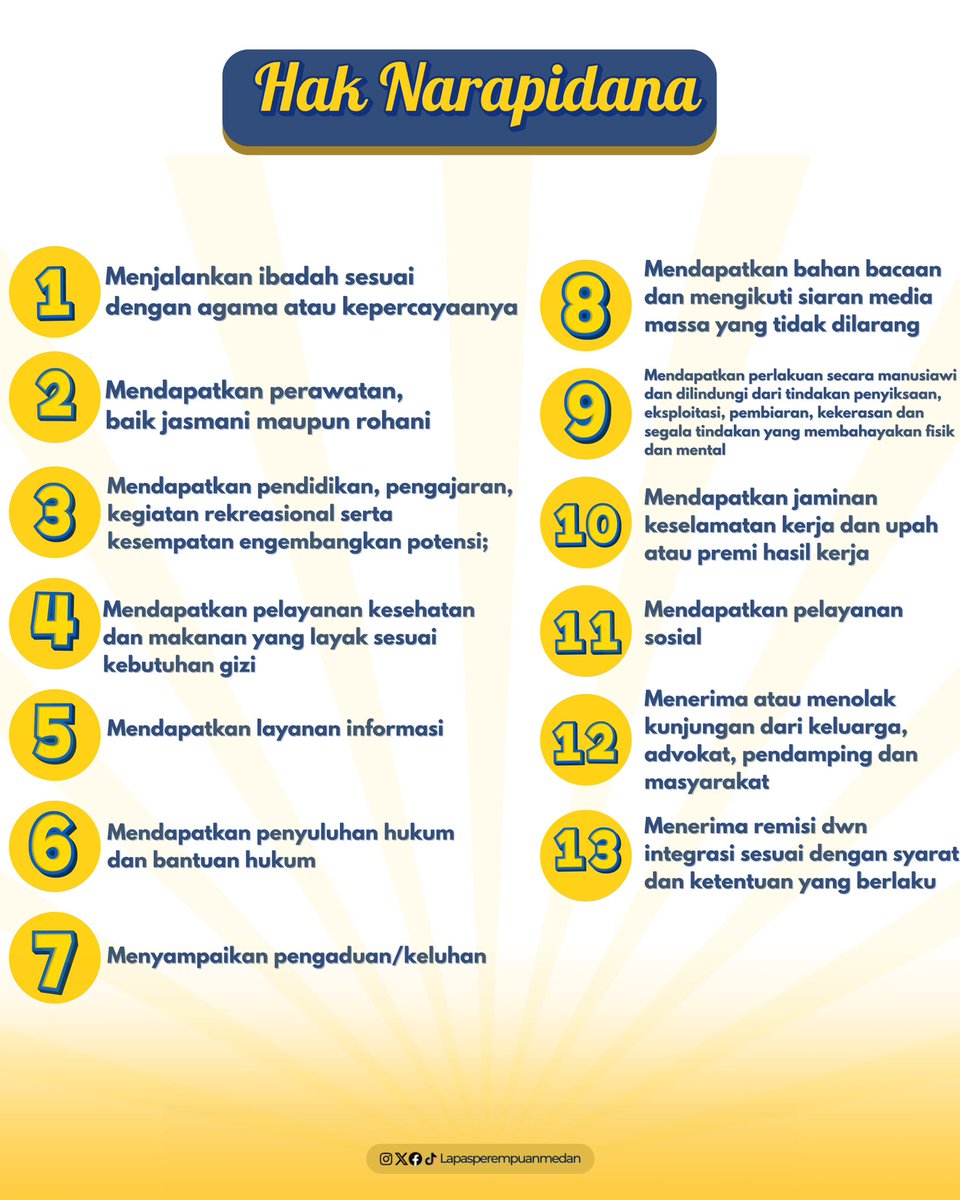 lppmedan's tweet image. Hallo #SobatLaperdan

Sudah tahu belum apa saja hak, kewajiban serta larangan Warga Binaan di dalam Lapas? Yuk simak infografis berikut

#Kememimipas
#Edupas
#Pemasyarakatan
#DitjenPAS
#YektiApriyanti
#LaperdanBersemangat