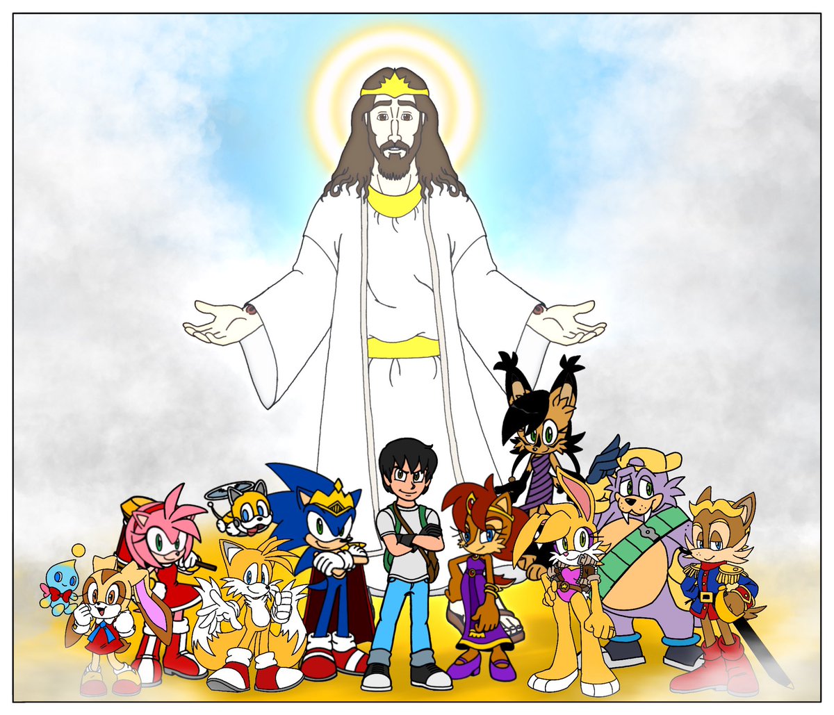 JManTheAngel2's tweet photo. Jesus, Jack Marten and Knothole Freedom Fighters.
#sonicthehedgehog #sallyacorn #bunnietherabbot #antionedcoolette #tailsthefox #tails #creamandcheese #creamrabbit #amyrose #christian #jesus #jesuschrist #jmantheangel #jackmarten #art #comic #animation #nostalgia #rotorwalrus https://t.co/lqUTPjo8Zx