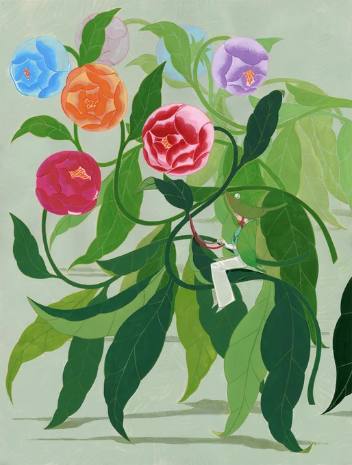 Chevalier de fleurs Ink Acrylic on paper 46cm x 61cm 
