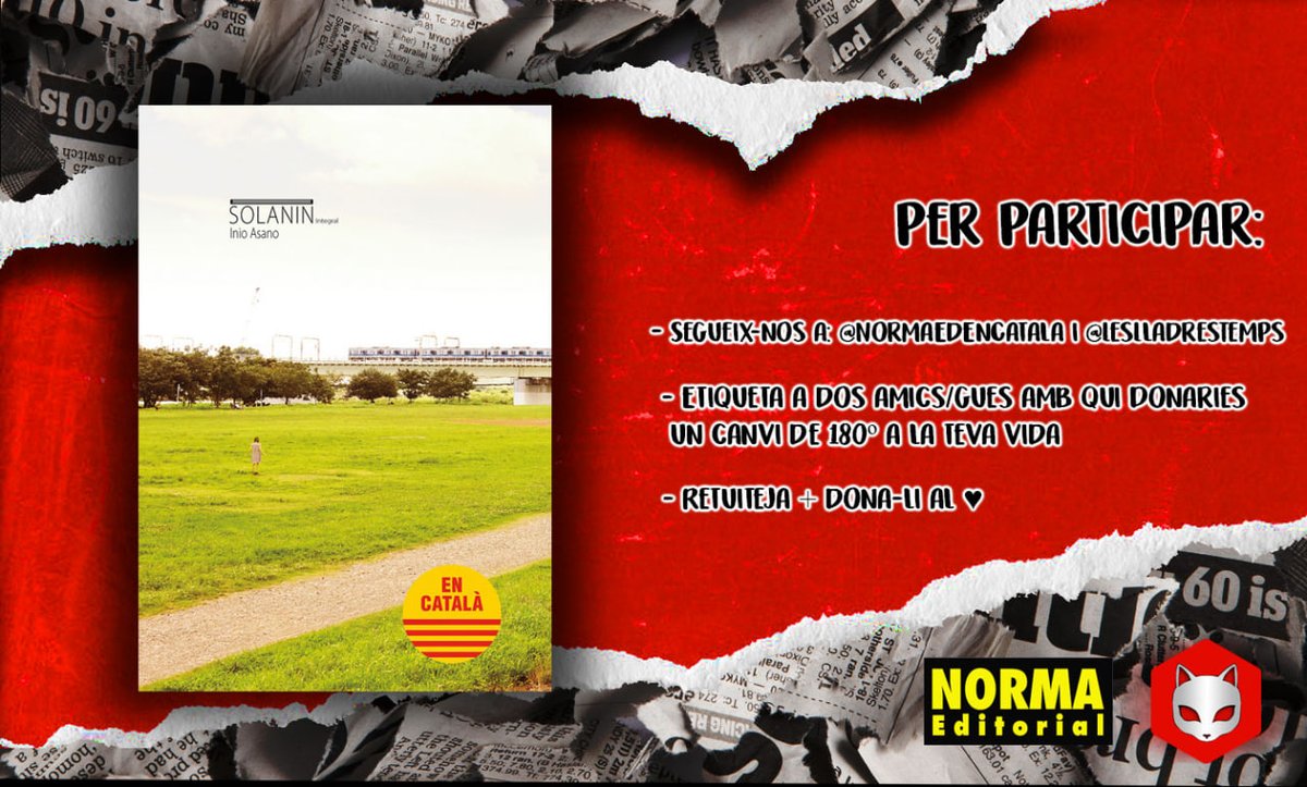Les Lladres del Temps (@leslladrestemps) on Twitter photo SORTEIG de 2 VOLUMS de: Solanin ed.en català
Requisits per participar-hi:
🎸Segueix-nos a <a href="/NormaEdEnCatala/">NormaEdEnCatala</a> i <a href="/LesLladresTemps/">Les Lladres del Temps</a>
🎸Etiqueta a dos amics/gues amb qui donaries un canvi de 180º a la teva vida
🎸RT+❤️
Teniu fins dimecres 23/04
📍Vàlid només per a península i illes SORTEIG de 2 VOLUMS de: Solanin ed.en català
Requisits per participar-hi:
🎸Segueix-nos a <a href="/NormaEdEnCatala/">NormaEdEnCatala</a> i <a href="/LesLladresTemps/">Les Lladres del Temps</a>
🎸Etiqueta a dos amics/gues amb qui donaries un canvi de 180º a la teva vida
🎸RT+❤️
Teniu fins dimecres 23/04
📍Vàlid només per a península i illes