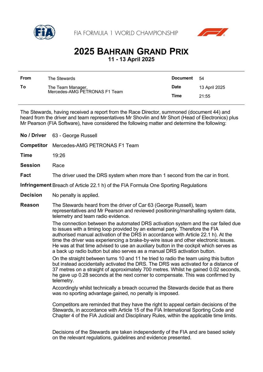 Ingen straff til <a href="/GeorgeRussell63/">George Russell</a> som dermed beholder sin andreplass!
<a href="/Atlegulbrandsen/">Atle Gulbrandsen</a> <a href="/ViaplaySport/">Viaplay Sport (NO)</a> <a href="/ThomasSchie2/">Thomas Schie</a> <a href="/RegineLeenborg/">Regine Anthonessen</a>