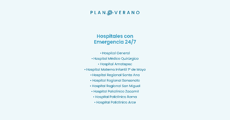 isss_gob_sv's tweet photo. 🌞🏖️ ¡Estas vacaciones, disfruta con tranquilidad! El ISSS se suma al Plan Verano 2025 💙🚑 Nuestros servicios de emergencia están activos 24/7 en:
✅15 unidades médicas ✅10 hospitales en todo el país. Consulta aquí la lista completa: 👉https://t.co/0qsnJLUHZG