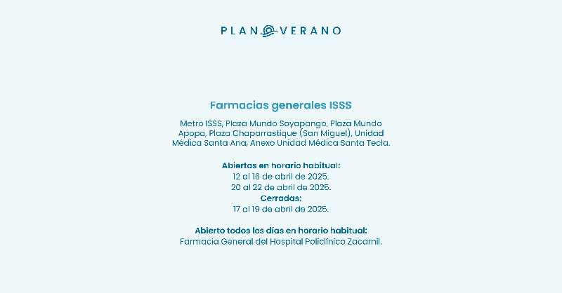 isss_gob_sv's tweet photo. 🌞🏖️ ¡Estas vacaciones, disfruta con tranquilidad! El ISSS se suma al Plan Verano 2025 💙🚑 Nuestros servicios de emergencia están activos 24/7 en:
✅15 unidades médicas ✅10 hospitales en todo el país. Consulta aquí la lista completa: 👉https://t.co/0qsnJLUHZG
