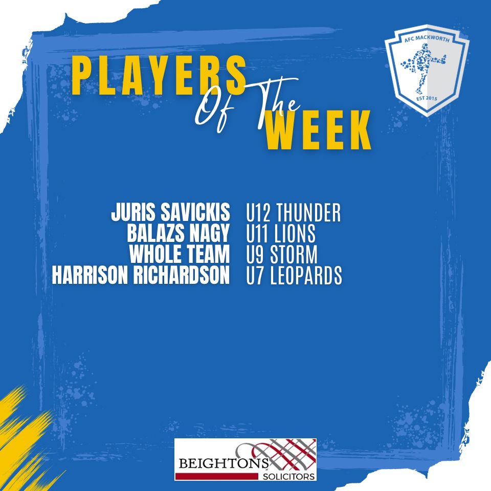 The AFC Mackworth Players of the week ⭐️

Congratulations to all players who were nominated this week! 💙👏