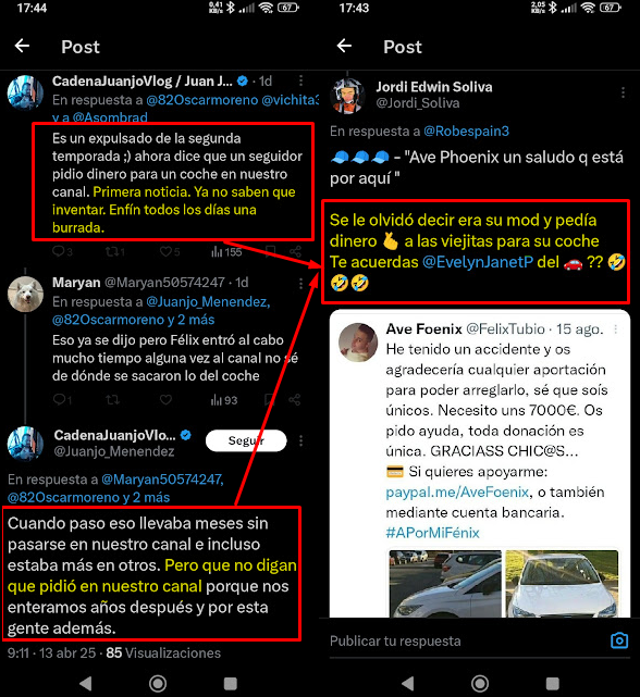 🧢🧢🧢 - "Dice q un seguidor pidio dinero para un coche. Primera noticia. Ya no saben q inventar"

2 DORITOS DESPUÉS...

🧢🧢🧢 - "Cuando paso eso llevaba meses sin pasarse en nuestro canal. Nos enteramos años después"

ABRO HILO
COMPARTID Q FLIPARÉIS 

<a href="/EvelynJanetP/">Evelyn Pardo (La Sultana)</a> 
<a href="/robespain/">Robe ❤️🇹🇷🇪🇸 🐈‍⬛🐈🐈‍⬛🕶️🌹🌹🌹</a>
