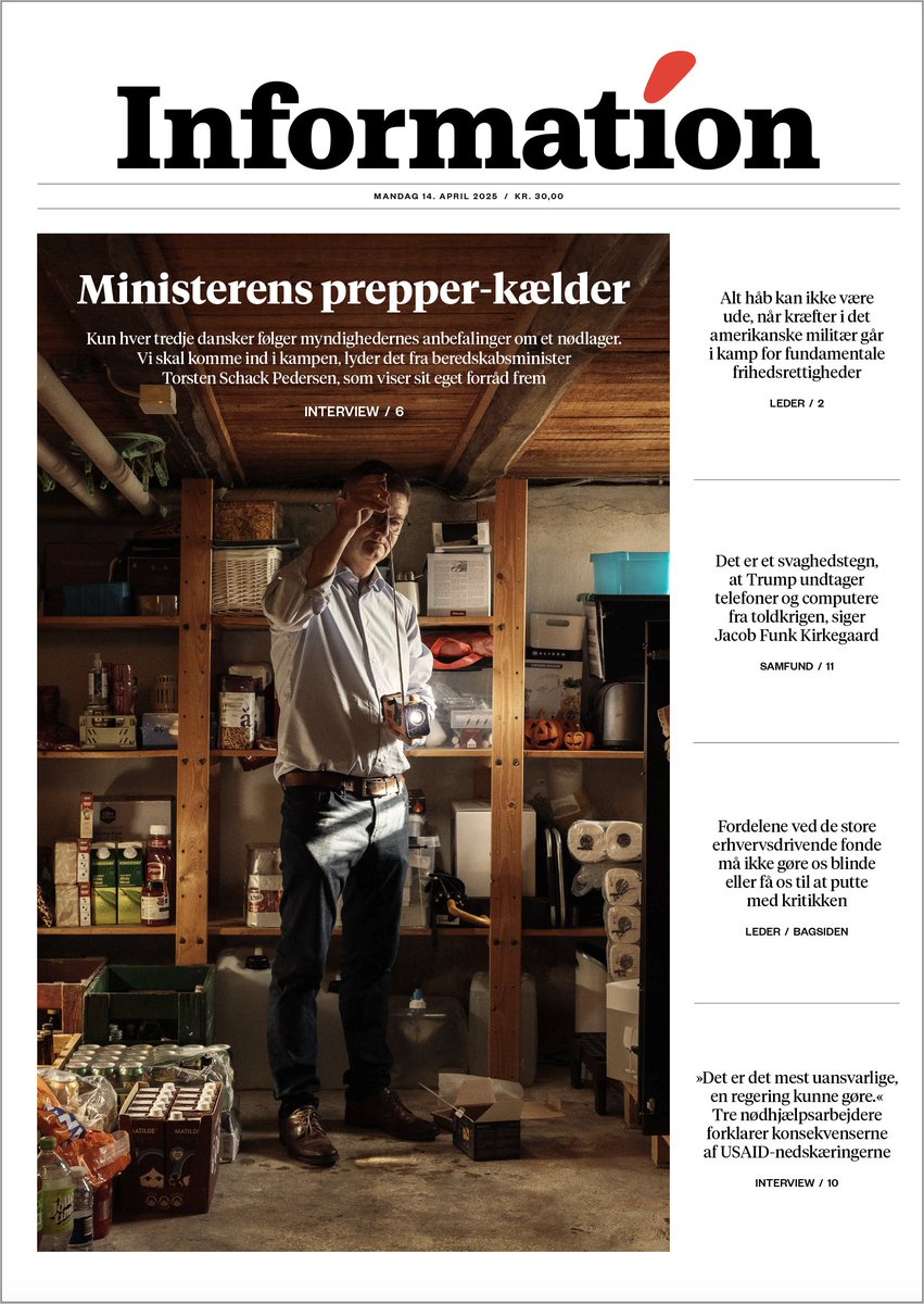 LabarcaDK's tweet image. Kom med ned i ministerens prepper-kælder i #TomorrowsPapersToday – og få i øvrigt to mdr. gratis @informeren her: mit.information.dk/spredinformati…