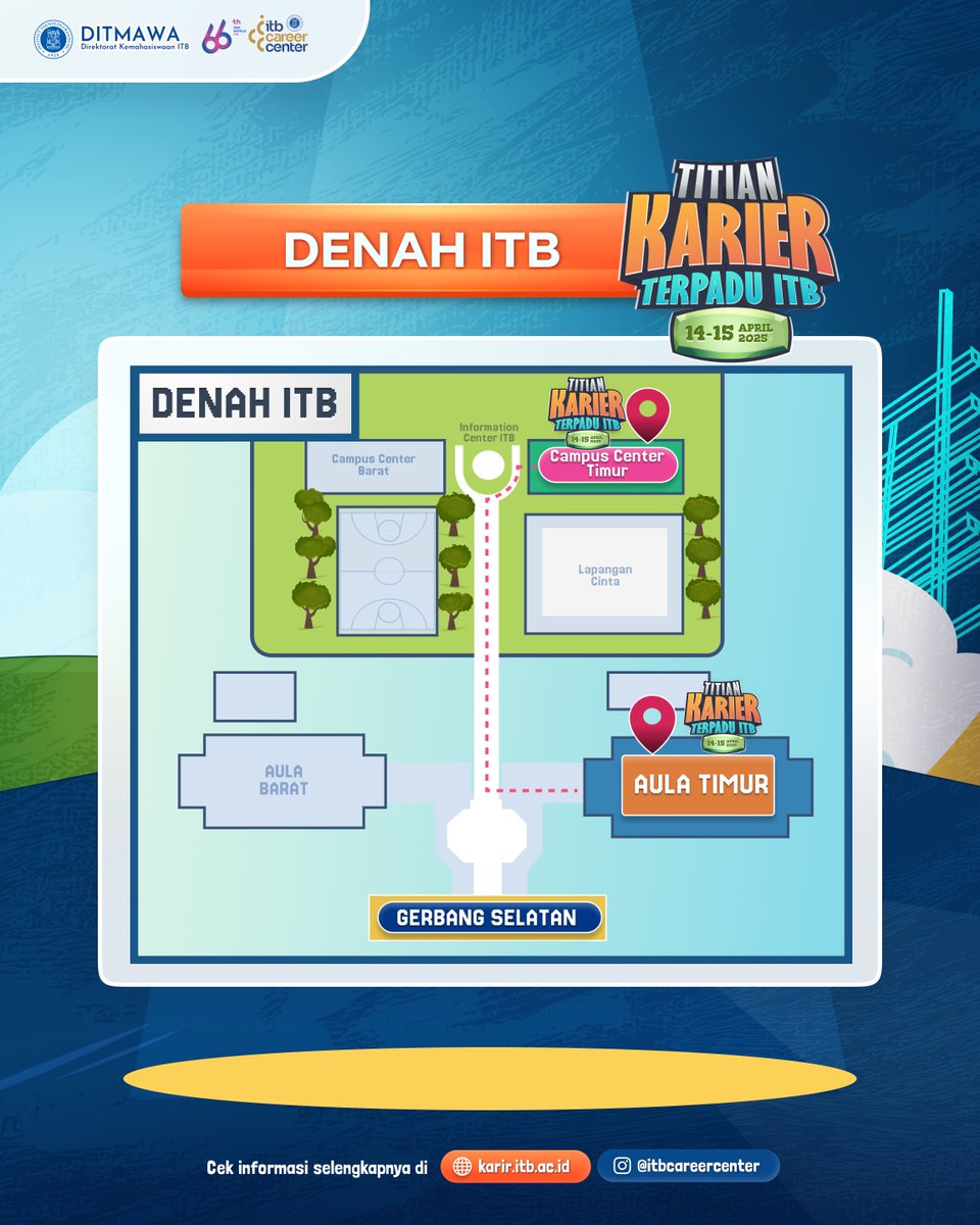 [TITIAN KARIER TERPADU ITB APRIL 2025]

📍 Biar Nggak Nyasar, Nih Denahnya!
Mau ke Titian Karier Terpadu ITB 2025 tapi belum tahu lokasi booth-nya? Tenang, ini dia panduan lokasi biar kamu bisa langsung cusss ke tempat tujuan! 💼

🔗 Info lengkap: karir.itb.ac.id