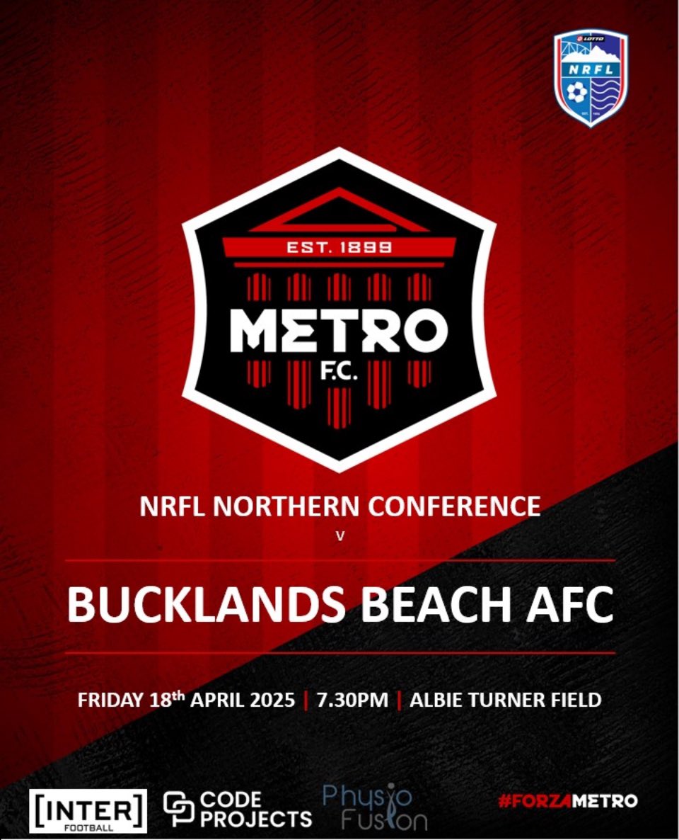 Metro Football Club (@metrofc1899) on Twitter photo This Good Friday we welcome <a href="/BBAFC1976/">Bucklands Beach AFC</a> to Albie Turner, Kick Off 730pm in Round 4 of the <a href="/LOTTONRFL/">LOTTO NRFL</a> Northern Conference. BBAFC are in fine form and it promises to be a competitive & exciting fixture!
#ForzaMetro ⚽️🔴⚫️ This Good Friday we welcome <a href="/BBAFC1976/">Bucklands Beach AFC</a> to Albie Turner, Kick Off 730pm in Round 4 of the <a href="/LOTTONRFL/">LOTTO NRFL</a> Northern Conference. BBAFC are in fine form and it promises to be a competitive & exciting fixture!
#ForzaMetro ⚽️🔴⚫️
