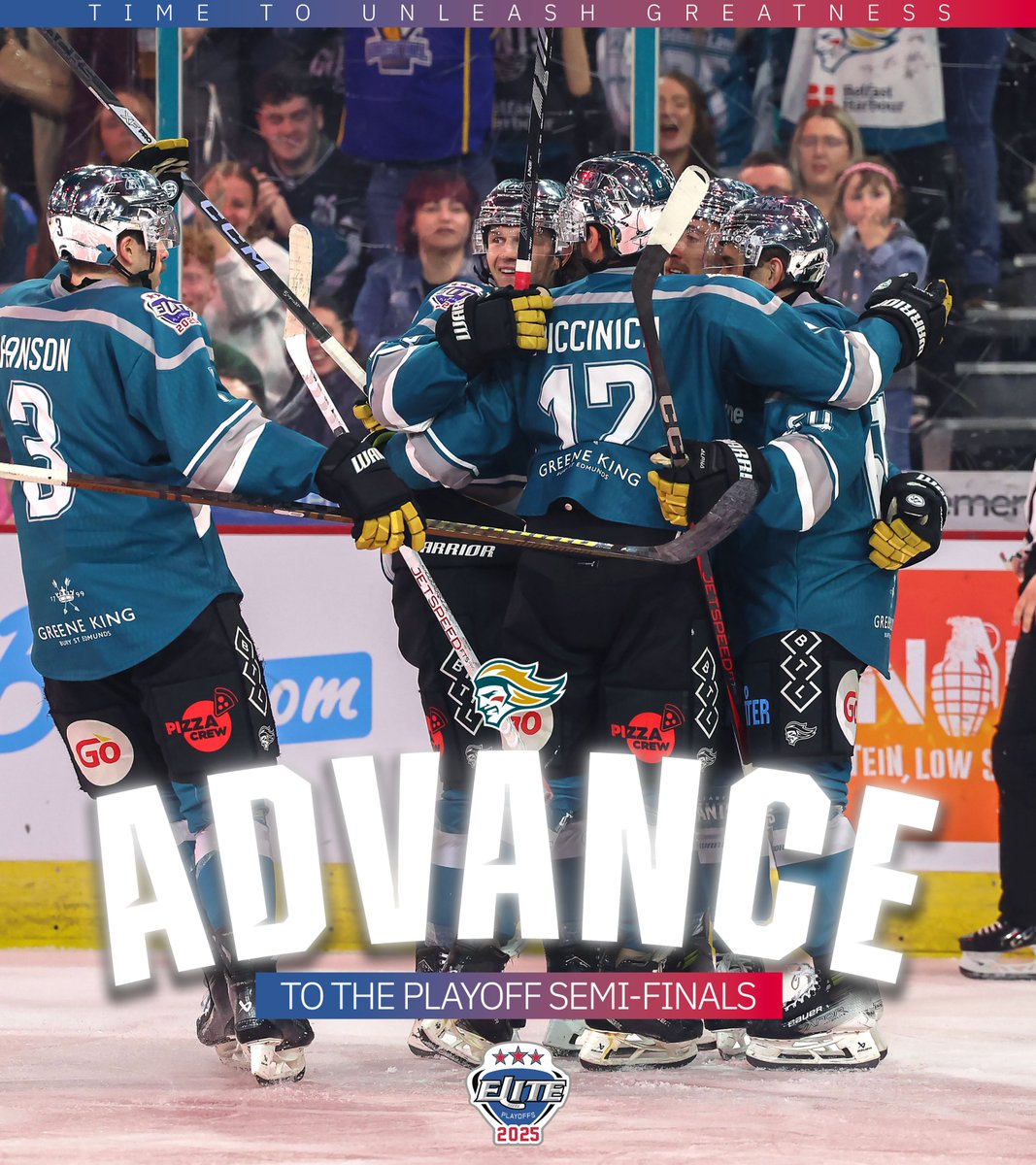 officialEIHL's tweet photo. Belfast Advance ☘️

Looking to complete the Grand Slam. The @BelfastGiants advance to the #POFW25 Final Four.

#TimeToUnleashGreatness https://t.co/i9IPo2F4Yy