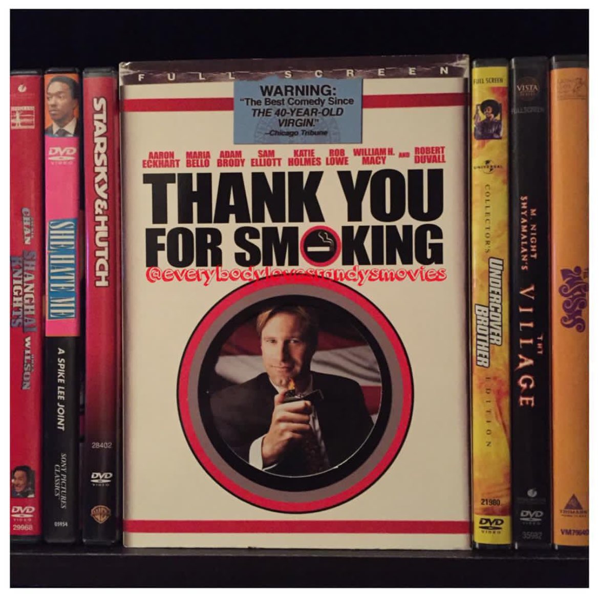 RandysMovies's tweet image. Movie: #ThankYouForSmoking (2006) 

Starring: #AaronEckhart #CameronBright #KatieHolmes #MariaBello #DavidKoechner #WilliamHMacy #RobertDuvall #JKSimmons #MarianneMuellerleile #KimDickens #RobLowe #AdamBrody #SamElliott

Directed By: #JasonReitman

#DVD 
#MovieNerd