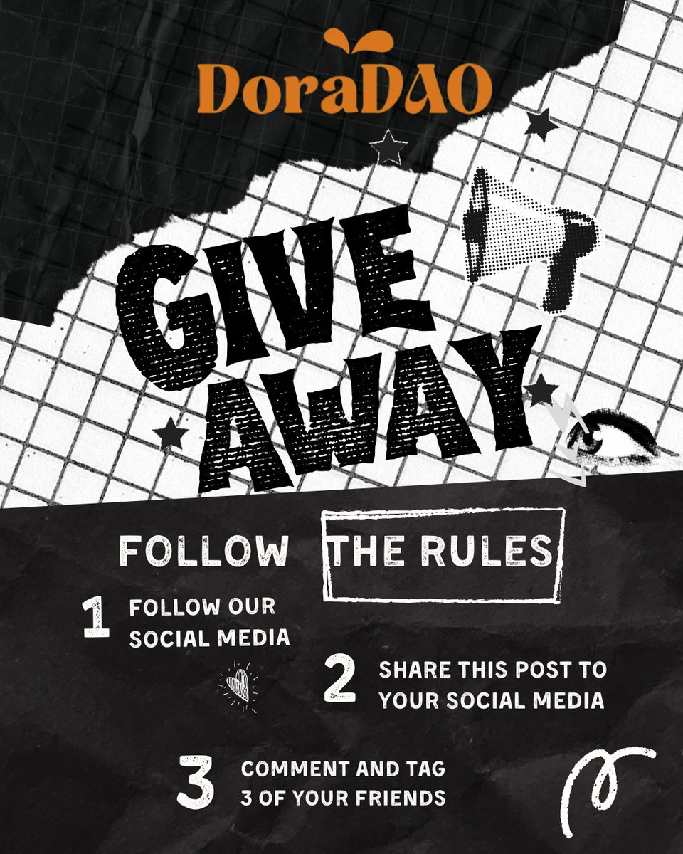 @dora_dao  is unlocking opportunities for the community with our exclusive giveaway — designed for Web3 enthusiasts, creators, and builders! 🚀

🔐 How to Enter:
1️⃣ Follow us on social media
2️⃣ Share this post on your socials
3️⃣ Comment &amp; tag 3 friends who should not miss this!