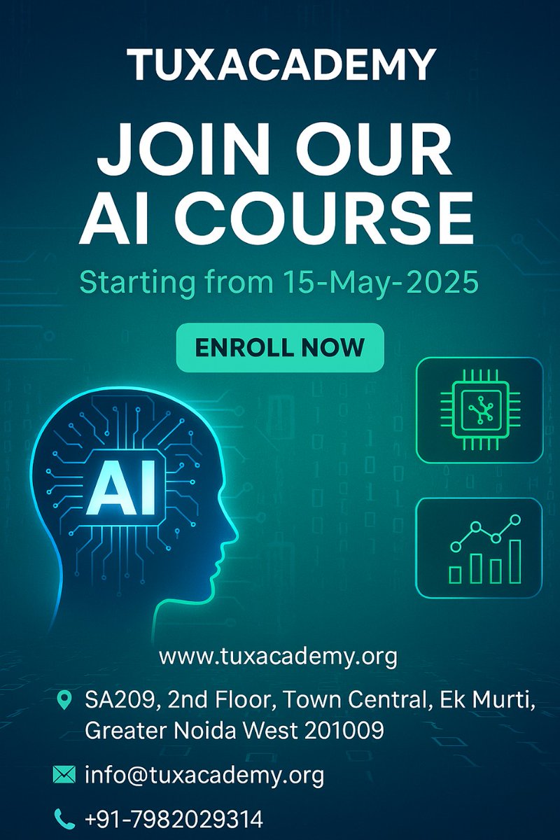 tuxacademy's tweet photo. ๐ Ready to shape your future in tech?
๐ Greater Noida West | ๐ +91-7982029314
#TuxAcademy #AIcourses #DataScienceTraining #CybersecurityCareer
#RoboticsLearning #GreaterNoidaStudents #TechCareer2025
#LearnWithTux #FutureReadySkills #EdTechIndia #AIInstitute https://t.co/FOKJ9d3AGO