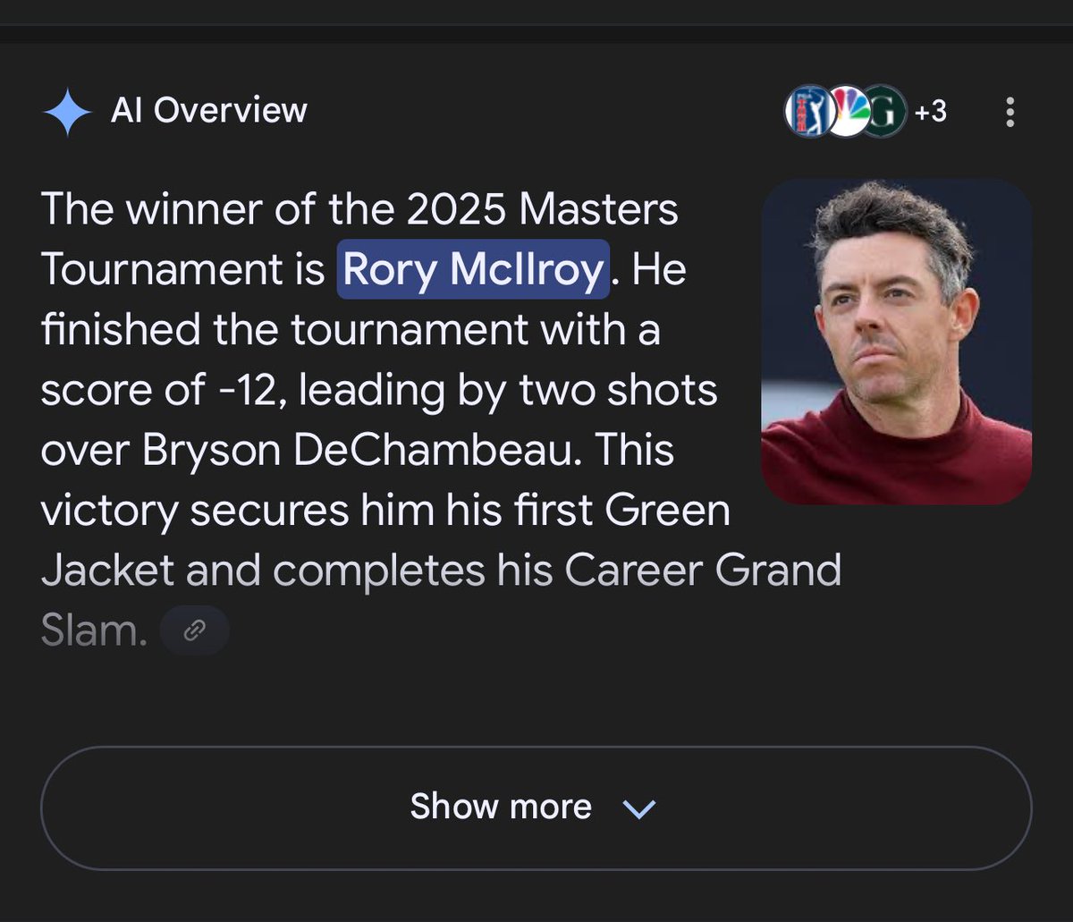 Seems AI has already predicted it. #TheMasters #AI #RoryMcllroy #FinalRound
