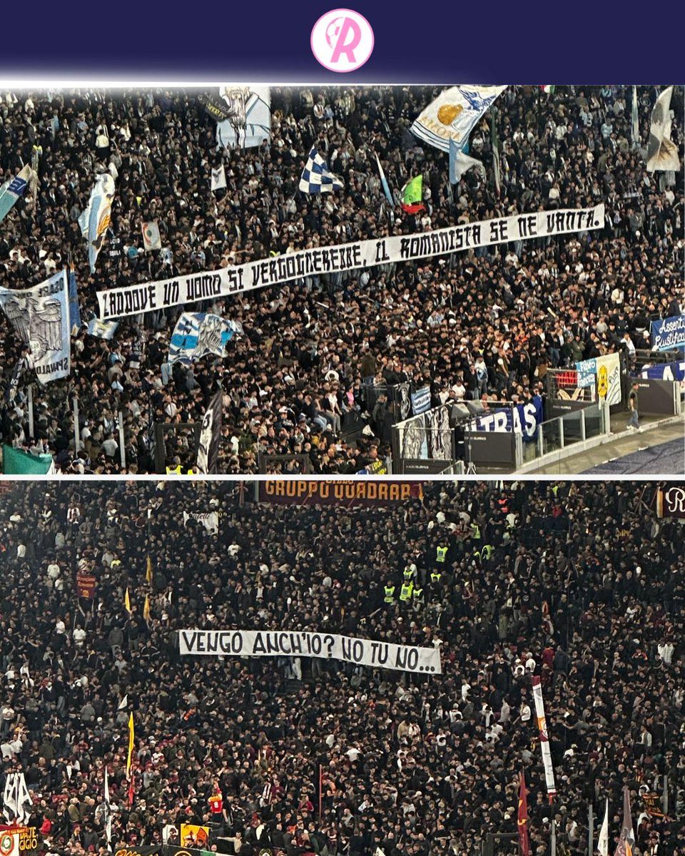 Rompipallone_'s tweet photo. Gli sfottò sulle due curve sono iniziati prima ancora del fischio d'inizio: IL CLIMA DERBY NON DELUDE MAI 🔥

#LazioRoma #SerieA #DerbyRoma https://t.co/MsFxeos2jR