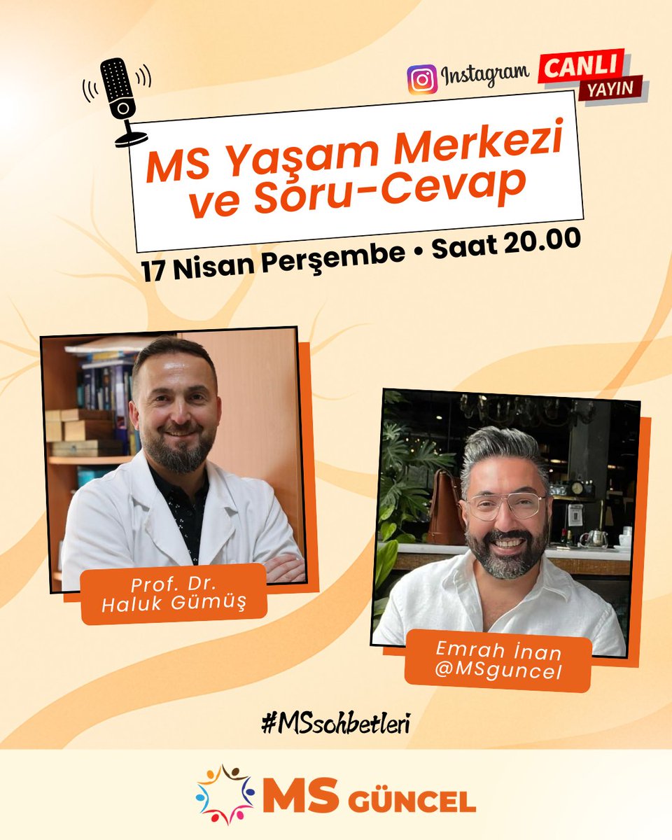 📢 Canlı Yayın: Hayallerden Gerçeğe – Türkiye’nin İlk MS Yaşam Merkezi 📢

🗓️ Tarih: 17 Nisan Perşembe 
⏰ Saat: 20.00
📍Instagram.com/MSguncel

Konuğum, MS alanında uzman, yıllardır özveriyle çalışan ve birçok kişinin hayatına dokunan bir isim: Prof. Dr. Haluk Gümüş. 

#MS