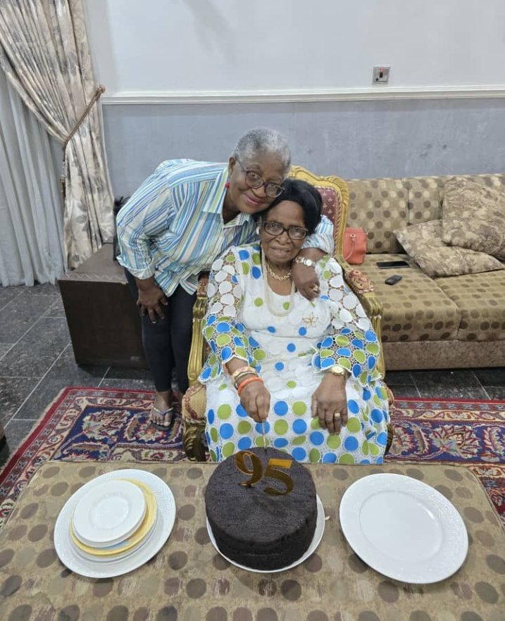 Dr. Okonje Iweala <a href="/NOIweala/">Ngozi Okonjo-Iweala</a> mum is 95 years old today. Let's celebrate Grace, it's what everyone prays for in life.