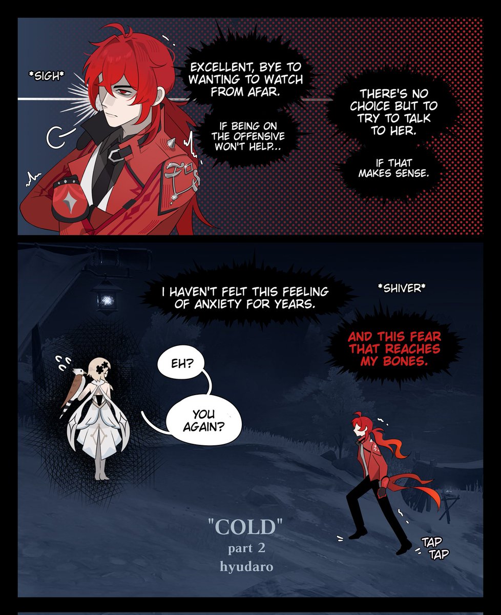 Hyudaro_'s tweet image. "Cold" part 2. L→R #dilumi #Diluc #GenshinImpact