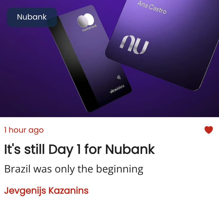 It's still Day 1 for Nubank
Brazil was only the beginning

Nubank $NU is objectively one of the most successful Fintech companies out there. In Brazil, they have reached the scale of the incumbents and yet maintain the growth rates of a startup. Innovative, highly profitable, and