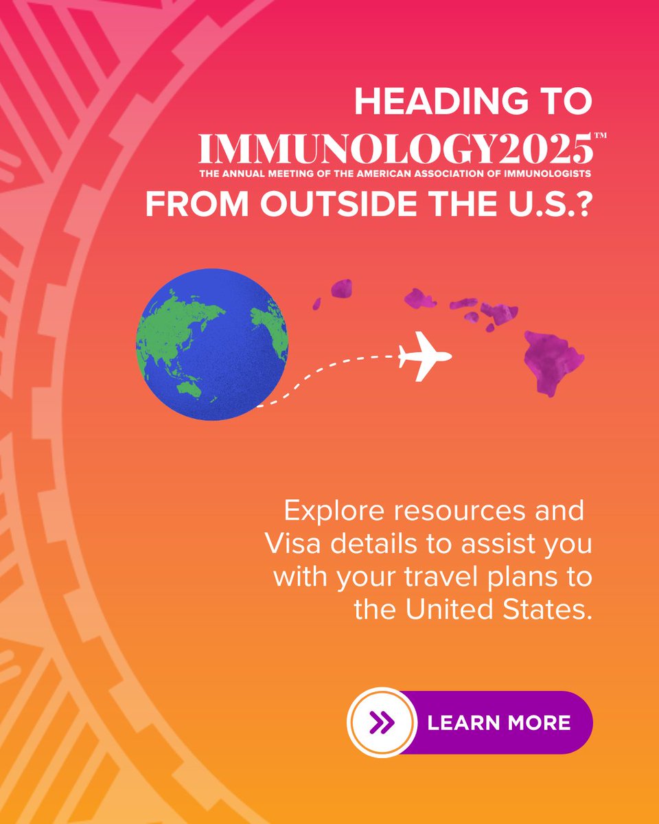 We welcome our international attendees and provide the following resources to assist you with your travel plans to the United States. Please make sure to read everything thoroughly as visa processes may have changed. ow.ly/jFAx50V31U5.

#IMMUNOLOGY2025 #AAI2025
