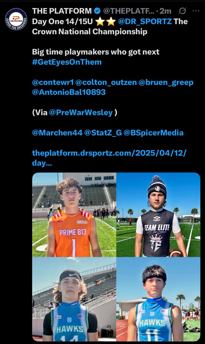 #AGTG Blessed to receive this recognition from <a href="/PreWarWesley/">Coach Buckets</a> at the <a href="/DR_SPORTZ/">DRSportz</a> National Championship! 
<a href="/Calvary_FB/">Calvary Christian Football (Clearwater, Fl)</a> 
<a href="/wessaff14/">Wes Safford</a> 
<a href="/Coach_Ronacher/">Brandon Ronacher 🏈</a> 
<a href="/coachgiblin/">Nicholas Giblin</a> 
<a href="/CCHSwrCoach/">CalvaryWRsCoach</a> 
<a href="/gbouch27/">Coach Boucher Ed.D.</a> 
<a href="/coachwesmartin/">Wes Martin</a> 
<a href="/chrispizzo/">Christopher Pizzo</a> 
<a href="/PrepRedzoneFL/">Prep Redzone Florida</a>