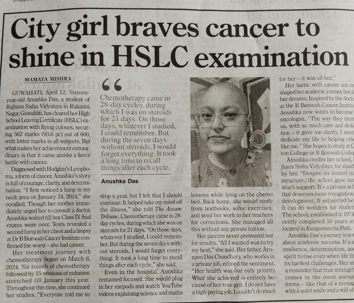 Dr B Borooah Cancer Institute (@borooahdr) on Twitter photo Miss Anushka Das secured 93.6% in the recently declared state 10th board exams. The entire <a href="/BorooahDr/">Dr B Borooah Cancer Institute</a>-Tata Memorial Centre family wish her a bright and prosperous future. God bless her 🙏 Miss Anushka Das secured 93.6% in the recently declared state 10th board exams. The entire <a href="/BorooahDr/">Dr B Borooah Cancer Institute</a>-Tata Memorial Centre family wish her a bright and prosperous future. God bless her 🙏