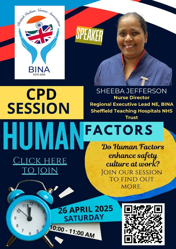 BINA (British Indian Nurses Association) (@bina_uk) on Twitter photo Human Factors play a crucial role in improving safety, communication & performance in the workplace.
Join for <a href="/BINA_UK/">BINA (British Indian Nurses Association)</a> April CPD session — open to all nurses!
Scan the QR code to join the session. #HumanFactors #Nursing #PatientSafety Human Factors play a crucial role in improving safety, communication & performance in the workplace.
Join for <a href="/BINA_UK/">BINA (British Indian Nurses Association)</a> April CPD session — open to all nurses!
Scan the QR code to join the session. #HumanFactors #Nursing #PatientSafety