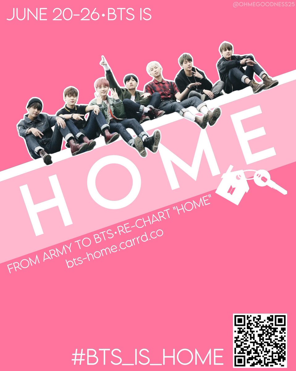 from june 20 to june 26, we will be re-charting HOME.  

everyone is welcome to participate! the goal is global charts, including billboard. 

the team has started collecting funds, I already donated. let's do this!

🔗bts-home.carrd.co 

#BTS_IS_HOME