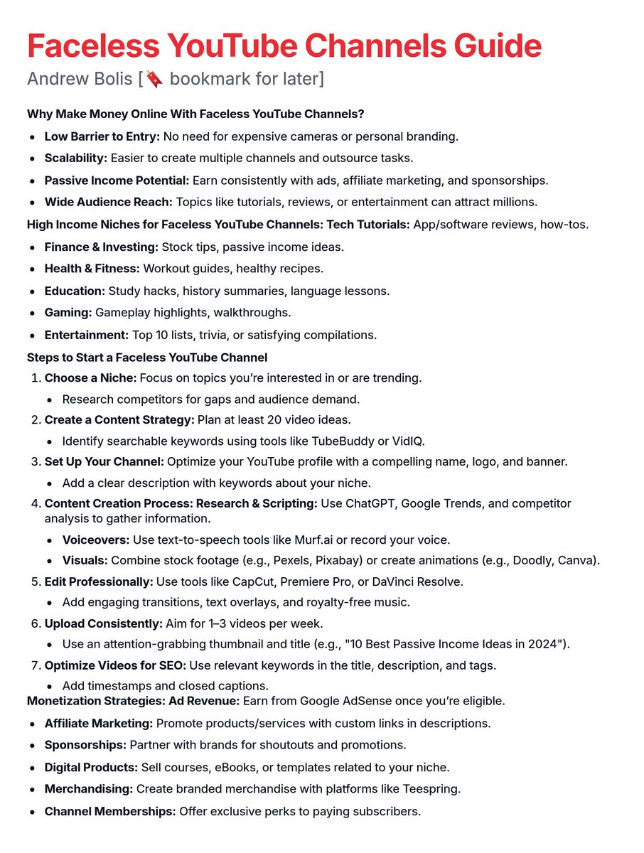 AndrewBolis's tweet photo. Faceless YouTube Channel + Laptop + Wi-Fi  = Making $8000 per month.

Usually, I charge $71 for this guide, but today I'm giving it away for FREE.

Like + Comment 'YouTube' and I will send you my in-depth guide for FREE.

Follow me to get guide in DM. FREE for 24 hrs only. https://t.co/VpLqtvZOOy