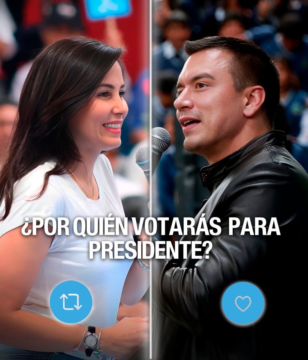 NayibBukeleDice's tweet photo. ¿Por quién votará usted hoy  para presidente? #EcuadorDecide 

      Luisa González 🔁   \    Daniel Noboa ❤️ https://t.co/7nbOYIzWF5